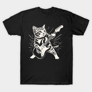 Funny Cat Playing on electric guitar guitariste T-Shirt